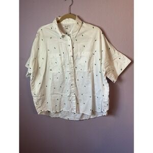 Madewell White Cactus Button Up Blouse Top Cotton Short Sleeve XL Boxy Western